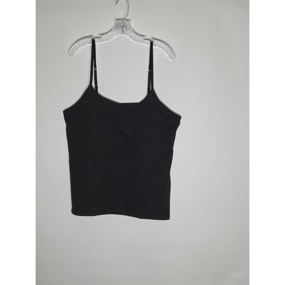 Hanes Womens Size XXL Black Adjustable Strap Built In Bra Cotton Cami Tank Top